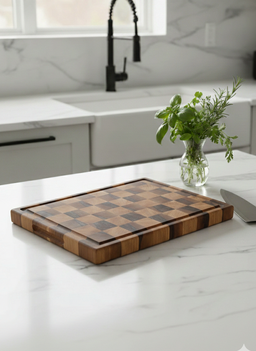 Artisan Seri: End Grain Ceviz & Meşe Kesme Tahtası (44 x 29 x 3 cm)