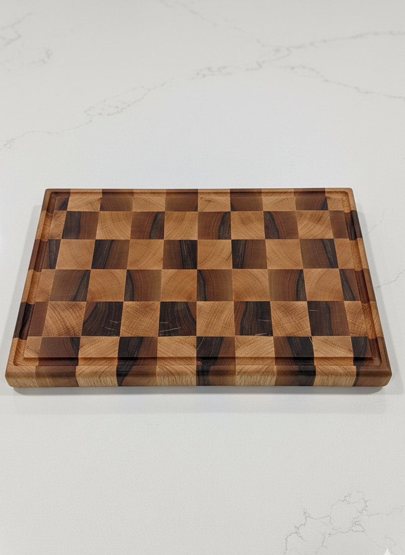 Artisan Seri: End Grain Ceviz & Meşe Kesme Tahtası (44 x 29 x 3 cm)